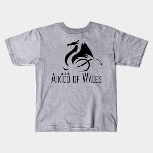 Aikido of Wales (Black) Kids T-Shirt